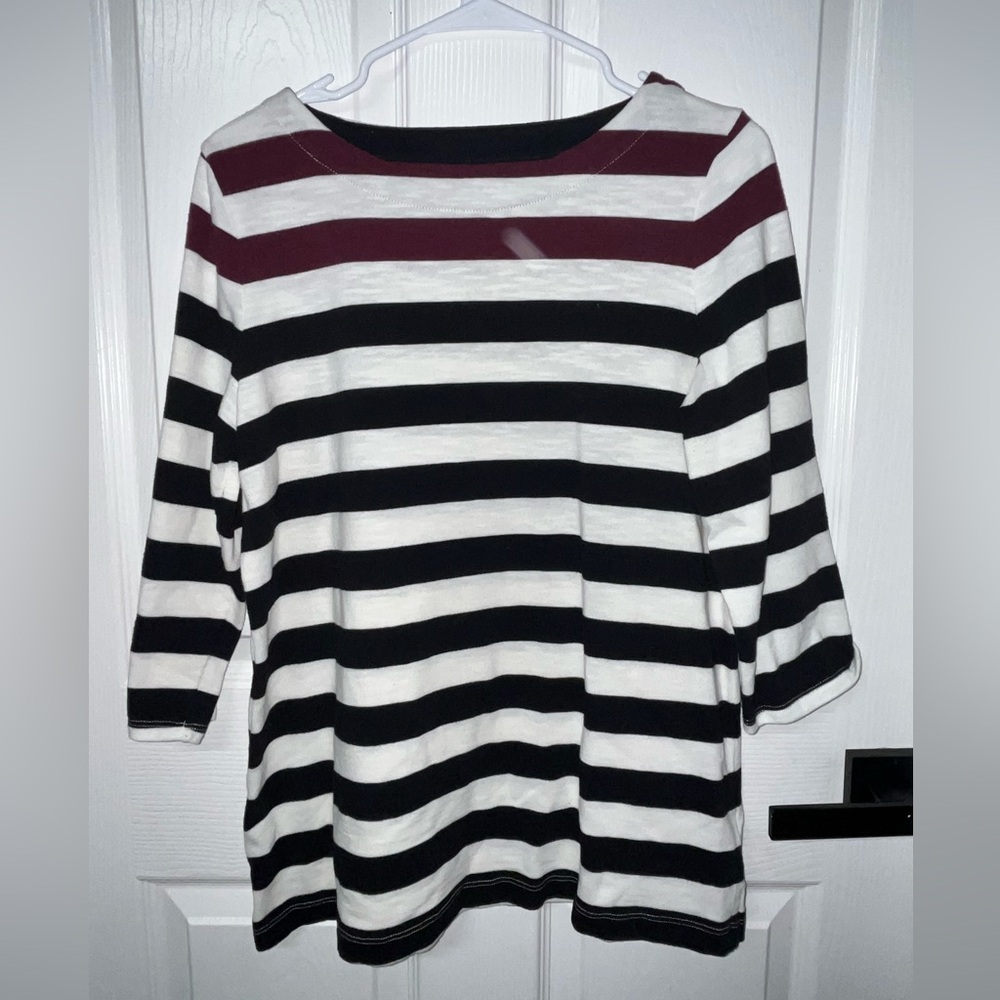 Croft+Barrow Womens Medium Black White Striped Long Sleeve Sweater
